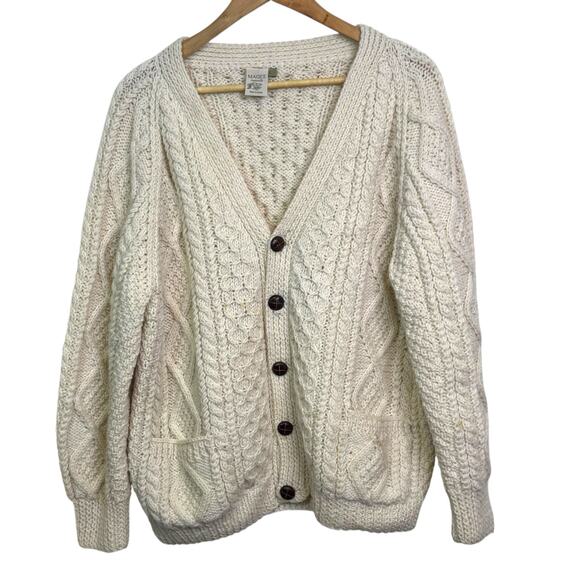 Magee HandKnits Made in Ireland Pure New Wool Cream Irish Knit Cardigan Sweater - Picture 2 of 10